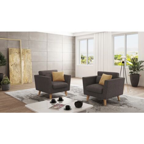 Sessel mit Holzfüßen Hannah aus Braun - Khaki Luxusmicrofaser