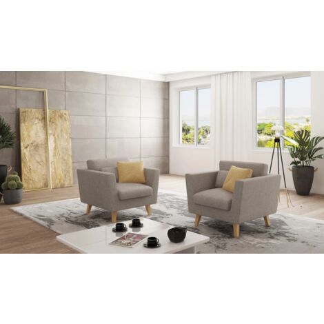 Sessel mit Holzfüßen Hannah aus Dunkelbeige Luxusmicrofaser