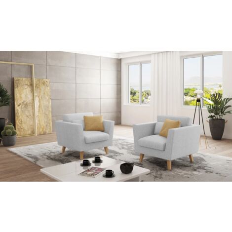 Sessel mit Holzfüßen Hannah aus Silber Luxusmicrofaser
