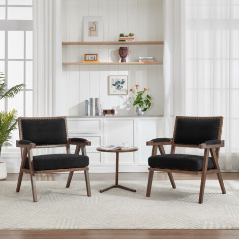 Sessel mit Holzgestell und Polsterung, 66,5 x 66 x 88 cm, gepolstertes Leinen, schwarz