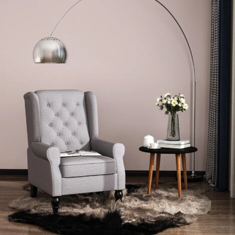Sessel Ohrensessel Komfort Polsterstuhl Grau OKMYHOME