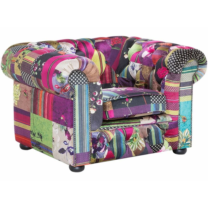 Beliani - Sessel Violett Polsterbezug Patchwork Motiv Englischer Stil Wohnzimmer Salon Schlafzimmer - Bunt