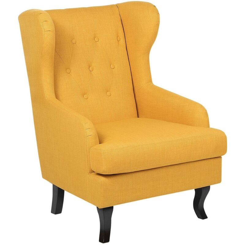 Beliani - Sessel Gelb Polsterbezug mit Armlehnen Knöpfen Gummibaumholzbeine Wohnzimmer Skandinavischer Stil - Gelb