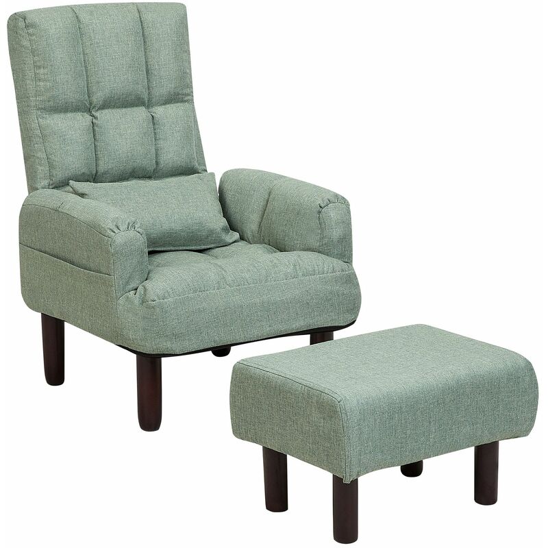 Sessel mit Hocker Grün Polsterbezug Buchenholz Retro-Stil verstellbare Rückenlehne - Grün