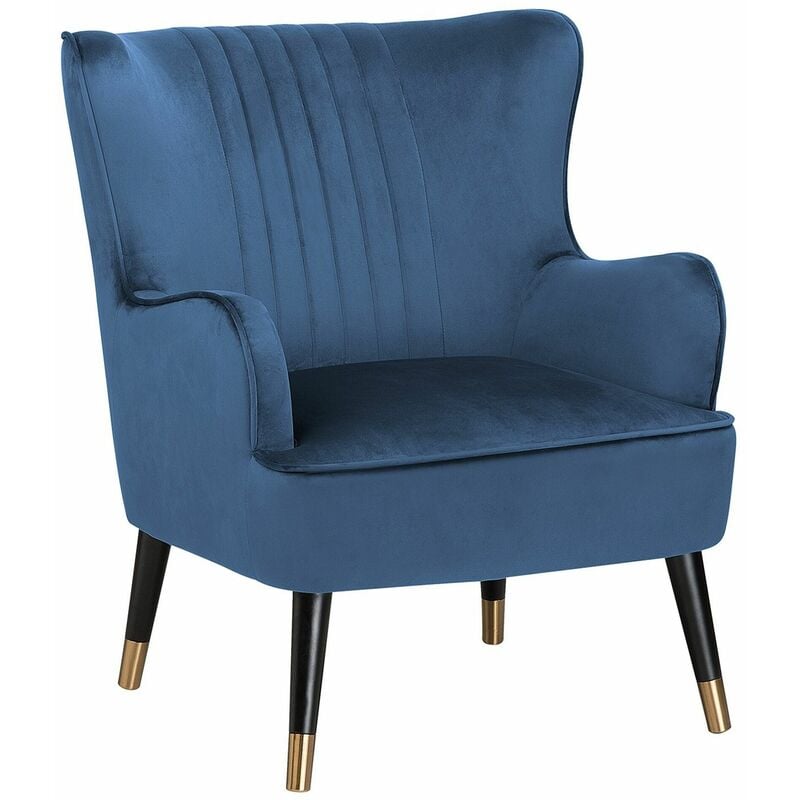 Beliani - Sessel Blau Samtstoff Metall Dekorative Versteppung auf Rückenlehne Retro-Stil - Blau
