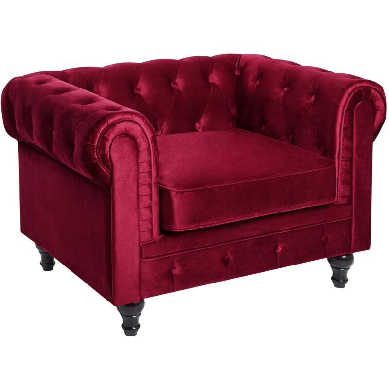 Beliani Sessel Chesterfield Samtstoff Dunkelrot