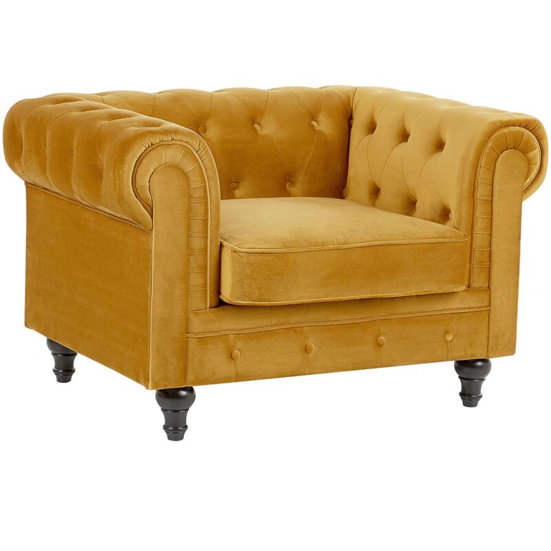 Beliani Sessel Chesterfield Samtstoff Senfgelb