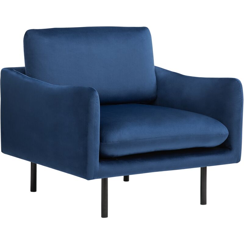 Sessel Blau Samtstoff Kunststoff Dicke Sitzfläche Retro-Stil Wohnzimmer - Blau