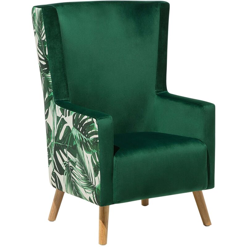 Beliani - Ohrensessel Grün Samtstoff Gummibaumholzbeine Einzelsessel Wohnzimmer Elegant