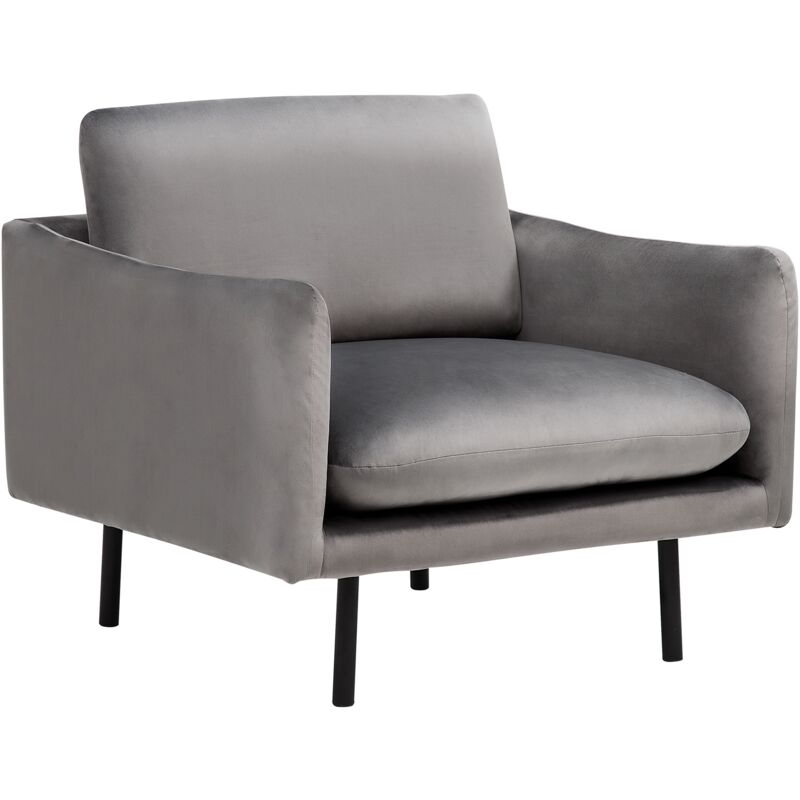 Sessel Grau Samtstoff Kunststoff Dicke Sitzfläche Retro-Stil Wohnzimmer - Grau