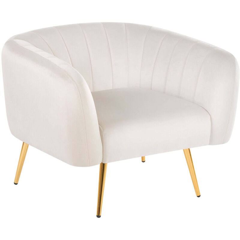 Beliani Cocktailsessel Hellbeige Polsterbezug Aus Samtstoff Mit Metallgestell In Gold Glamouröser Edler Stil Wohnzimmer Salon Esszimmer Flur