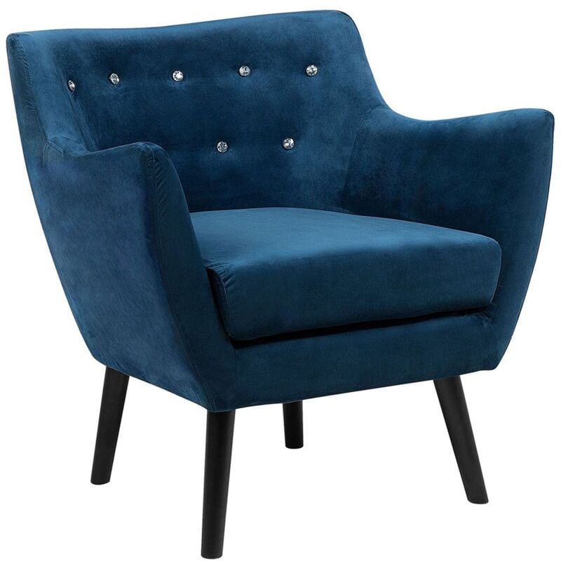 Beliani - Sessel Blau Samtstoff Gummibaumholz skandinavischer Stil Wohnzimmer - Blau