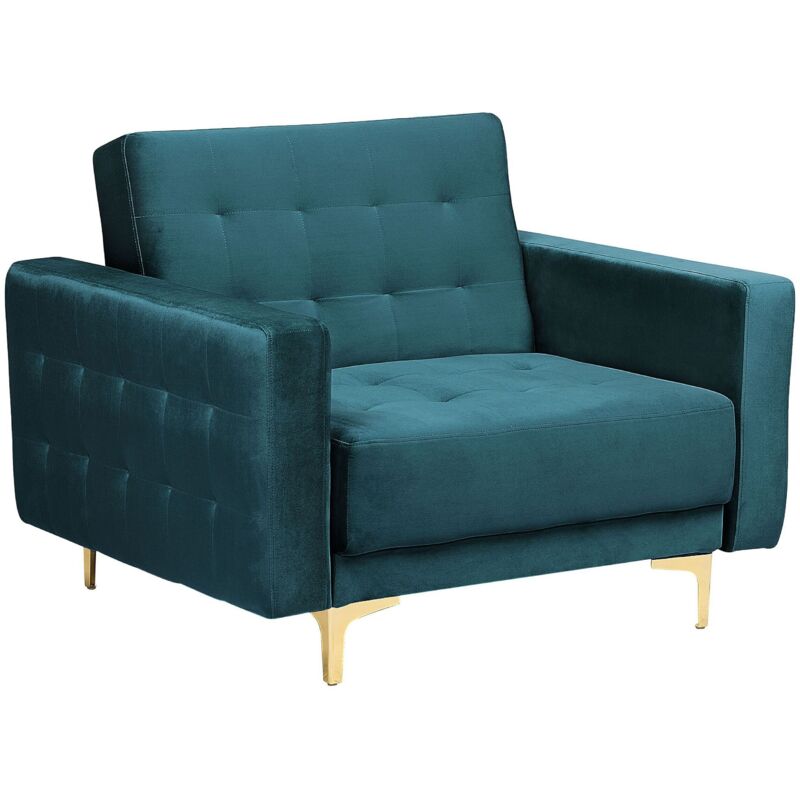 Sessel Grün Samtstoff Metall Retro Stil verstellbare Rückenlehne Wohnzimmer - Grün