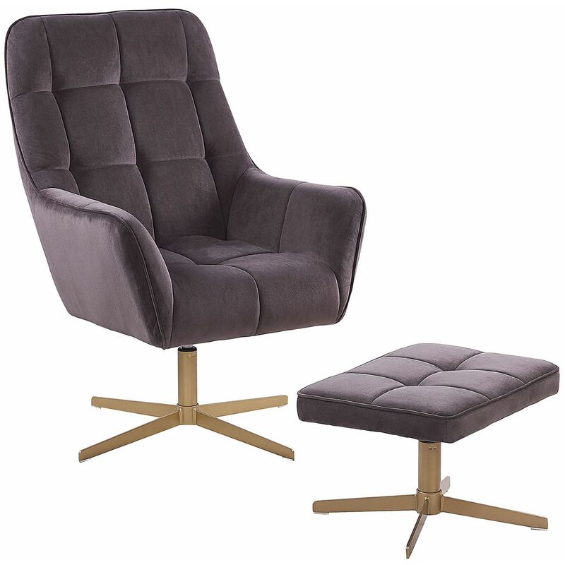 Beliani - Sessel mit Hocker Taupe Samtstoff Metall Wohnzimmer Salon - Grau