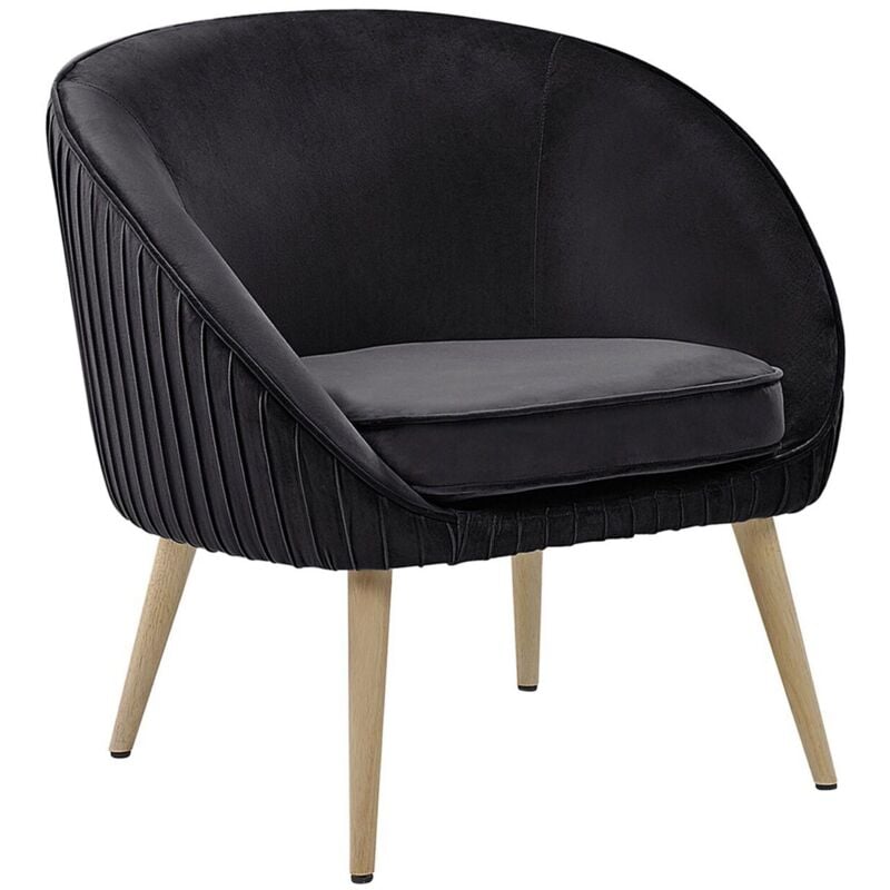 Sessel Schwarz Samtstoff Gummibaumholz Retro-Stil Wohnzimmer - Schwarz