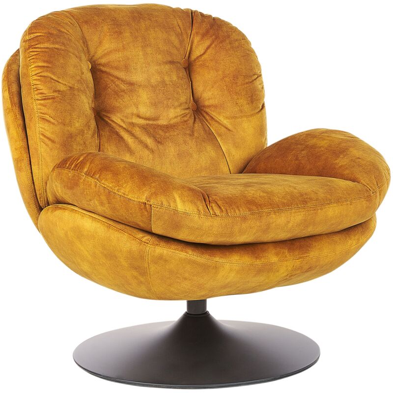 Beliani Sessel Senfgelb Samt Gesteppt Mit Drehfunktion Dicke Polsterung Niedrige Armlehnen Retro Wohnzimmer Schlafzimmer Flur Ausstattung Sitzmöbel