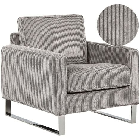BELIANI Sessel Grau Cord Lederoptik Edelstahl Dicke Sitzfläche Retro-Stil Wohnzimmer