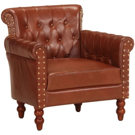Sessel,Relaxsessel,eleganter Stuhl Braun Echtes Ziegenleder -82029 BonneVie