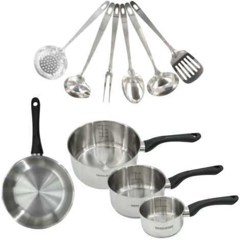 Set 1 poêle 20 cm, 3 casseroles en inox et 6 ustensiles inox Fackelmann Geneva