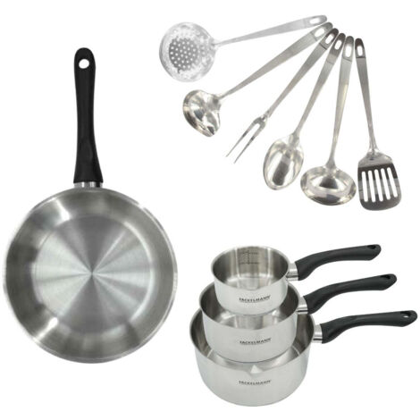 Set 1 poêle 28 cm, 3 casseroles en inox et 6 ustensiles inox Fackelmann Geneva