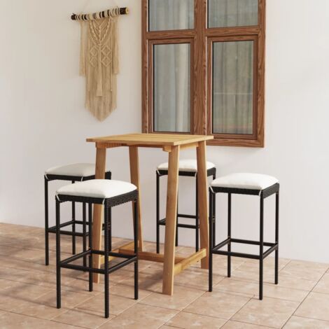 Set 1 Table de bar + 4 chaises de bar/Tabourets,Ensemble de bar avec coussins Noir -BV84957