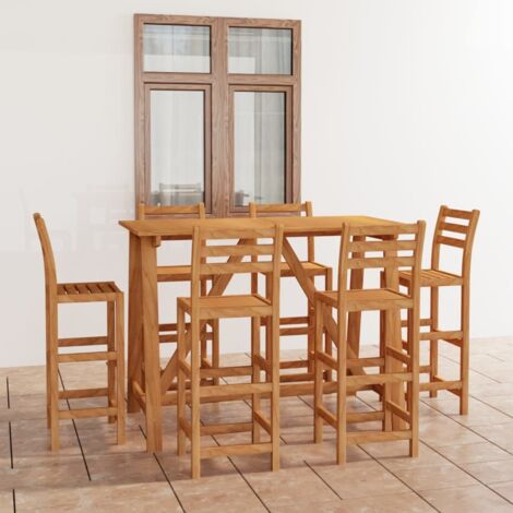 Set 1 Table de bar + 6 chaises de bar/Tabourets,Ensemble de bar d'extérieur Bois d'acacia massif -BV99326