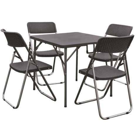 SET 1 TABLE ET 4 CHAISES EN ACIER GARDEN VOICI FAIT ANTHRACITE
