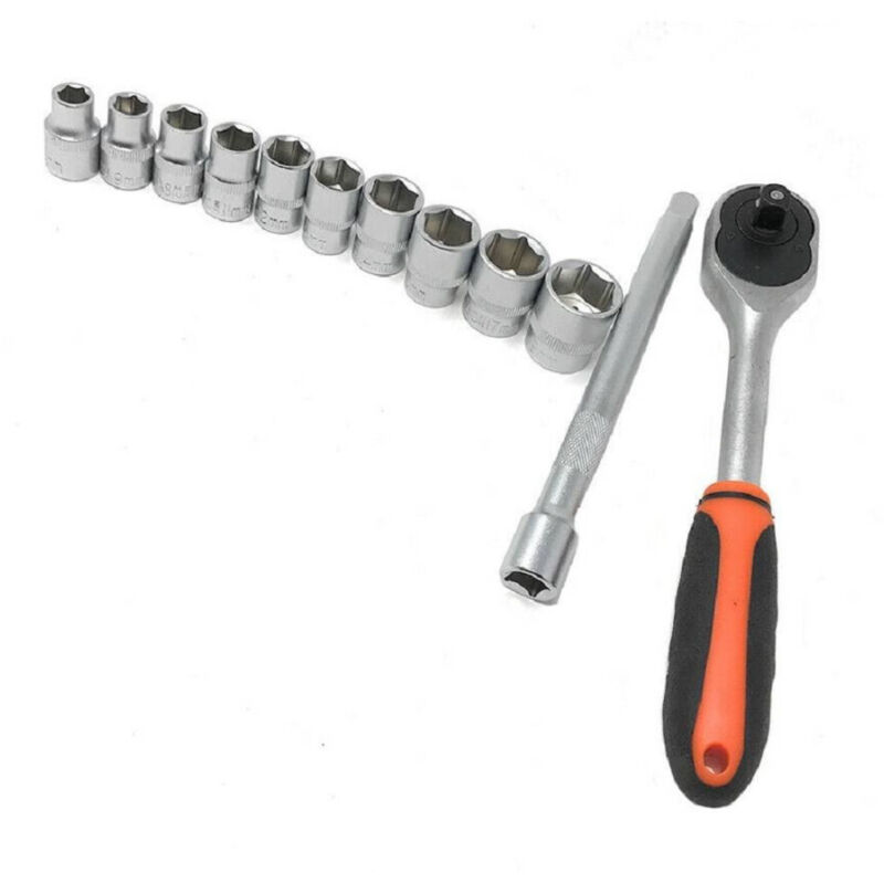 Set 10 Bussole Da 8 a 19 Mm Con Chiave Cricchetto Reversibile Da 3/8 e Prolunga - - Trade Shop Traesio