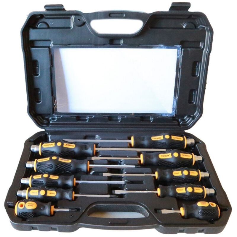 Trade Shop - Set 10 Cacciaviti Cacciavite Croce E Taglio Impatto Punte Magnetiche Cr-v -