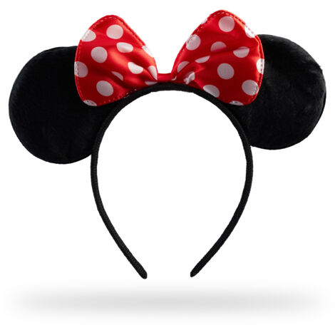 Set 10 Diademas con Orejas Ratón, Lazo Rojo con Lunares para Cabello, Complemento Disfraz, Accesorio Pelo, Negro/Rojo