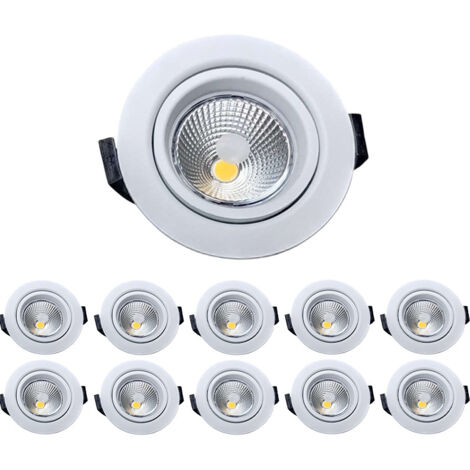 Set 10 Faretti LED 10W BBC RT2012 Orientabili Dimmerabili 220V Extrapiatti - Bianco Caldo 3000K