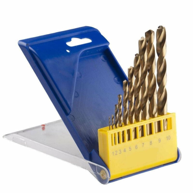 Set 10 Pezzi Punte Legno Per Trapano Da 1 Mm a 10 Mm Con Supporto Plastica - - Trade Shop Traesio