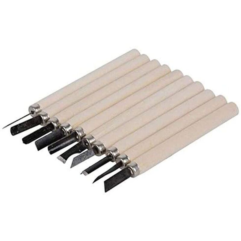 Image of Vetrineinrete - Set 10 pezzi sgorbie per lavorazione del legno scalpello per intagliare affilare con manico in legno da falegname