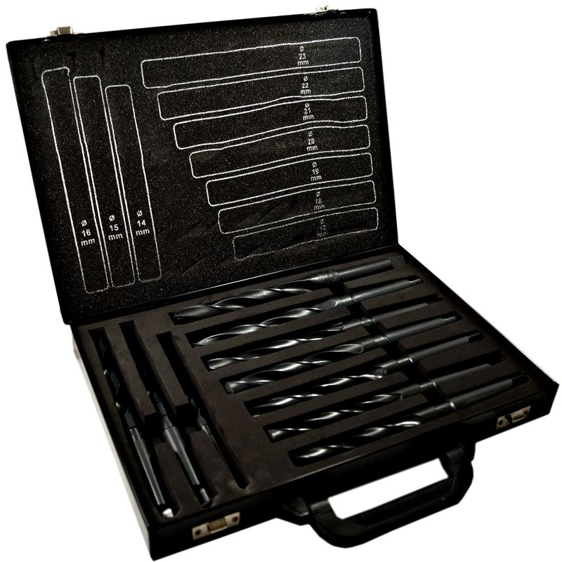 Image of Set 10 punte elicoidale da 14 a 23 mm frese ferro legno per trapano in valigetta