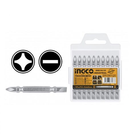 SET 10 pz inserti Lunghi BIT Fisso/Stella PH2 + SL6.0,65mm INGCO SDB21HL133