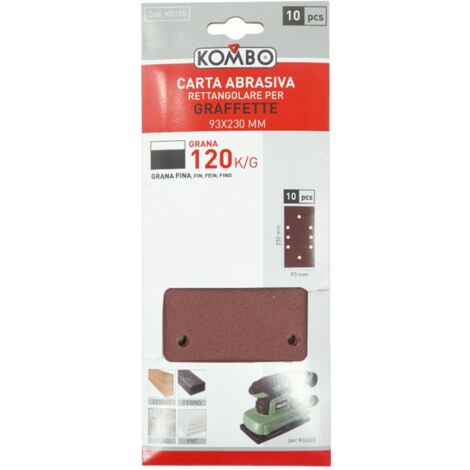 Set 10 ricambi carta abrasiva rettangolare per graffette 93x240mm grana 120 Per