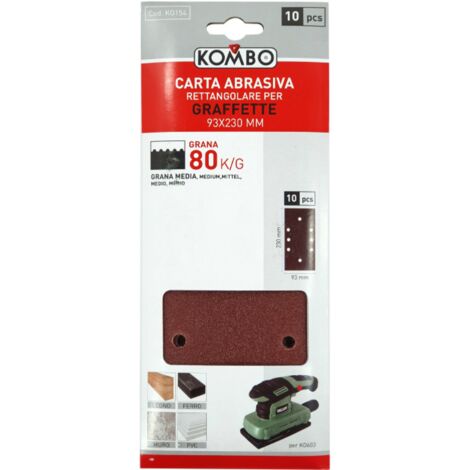 Set 10 ricambi carta abrasiva rettangolare per graffette 93x240mm grana 80 Per