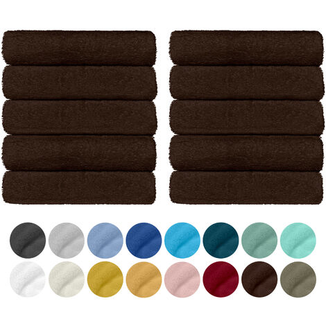 Set 10 Teli Asciugamani In Cotone Professionali 50 x 95 Cm Vari Colori Qualità Hotel 350Gr Salviette Tinta Unita Salvietta Spugna Albergo Marrone