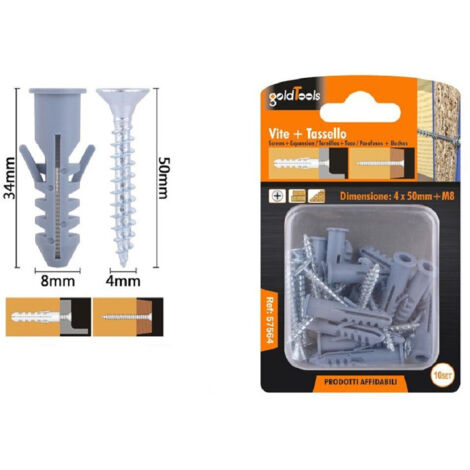 Set 10pz Viti Vite Croce 4x50mm + Tassells Avec Tassello M8 Fischer 57564