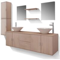 Set 11 Mobili per bagno con lavandino con rubinetto beige