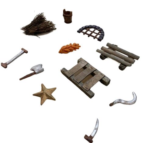 Set 11 pezzi accessori da lavoro per case e grotte del tuo presepe