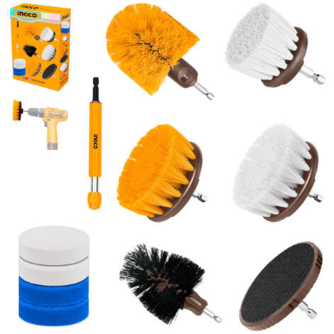SET 11pz SPAZZOLE TAMPONI E SPUGNE PER TRAPANO - PULIZIA LAVAGGIO - INGCO WCB1101