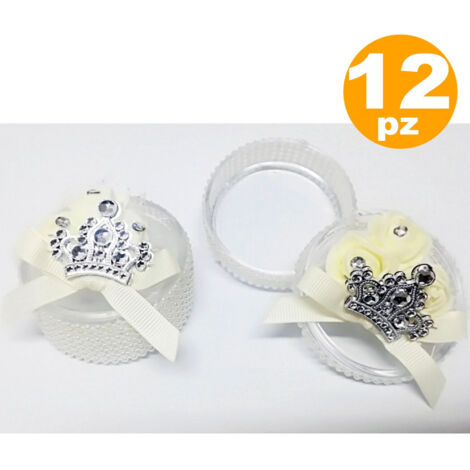 Set 12 Bonbonnier Boîte Couronne Rouge Blanche Perles 6x3cm Porte-container Mariage