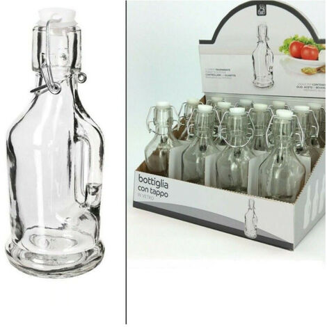 Set 12 Bouteilles En Verre Transparent Avec Bouchon Et Poignée 175ml