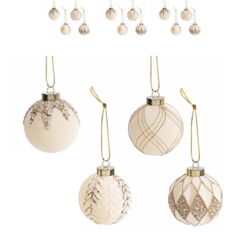 Set 12 palline per albero di Natale in finto vetro decorato - diametro 7,5 centimetri