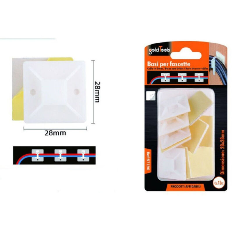 Trade Shop - set 12 stück durchsteckfüsse zur befestigung von kabelbindern 28X28MM kleberücken 57190 -