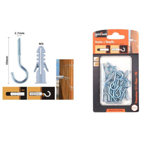 Set 12 Vite Viti Pezzi To Gancio 2.7x40mm + Tasselli With Alette Tassello M6 90736