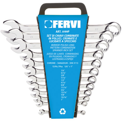 Set 13 pz chiavi combinate in pollici fisse stella 6-22 mm cromate Fervi 0199P