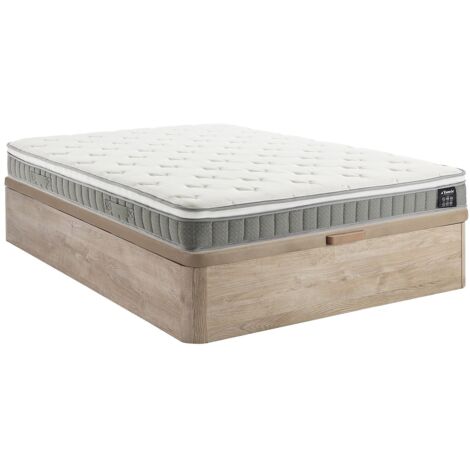 Set 140 x 190 cm rete letto contenitore naturale chiaro + materasso molle insacchiato e memory foam sp.21cm - VITOGO di YSMÉE