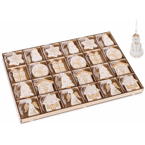 Set 144 decori in legno da appendere per albero di Natale, figure assortite - 6 x 5 centimetri